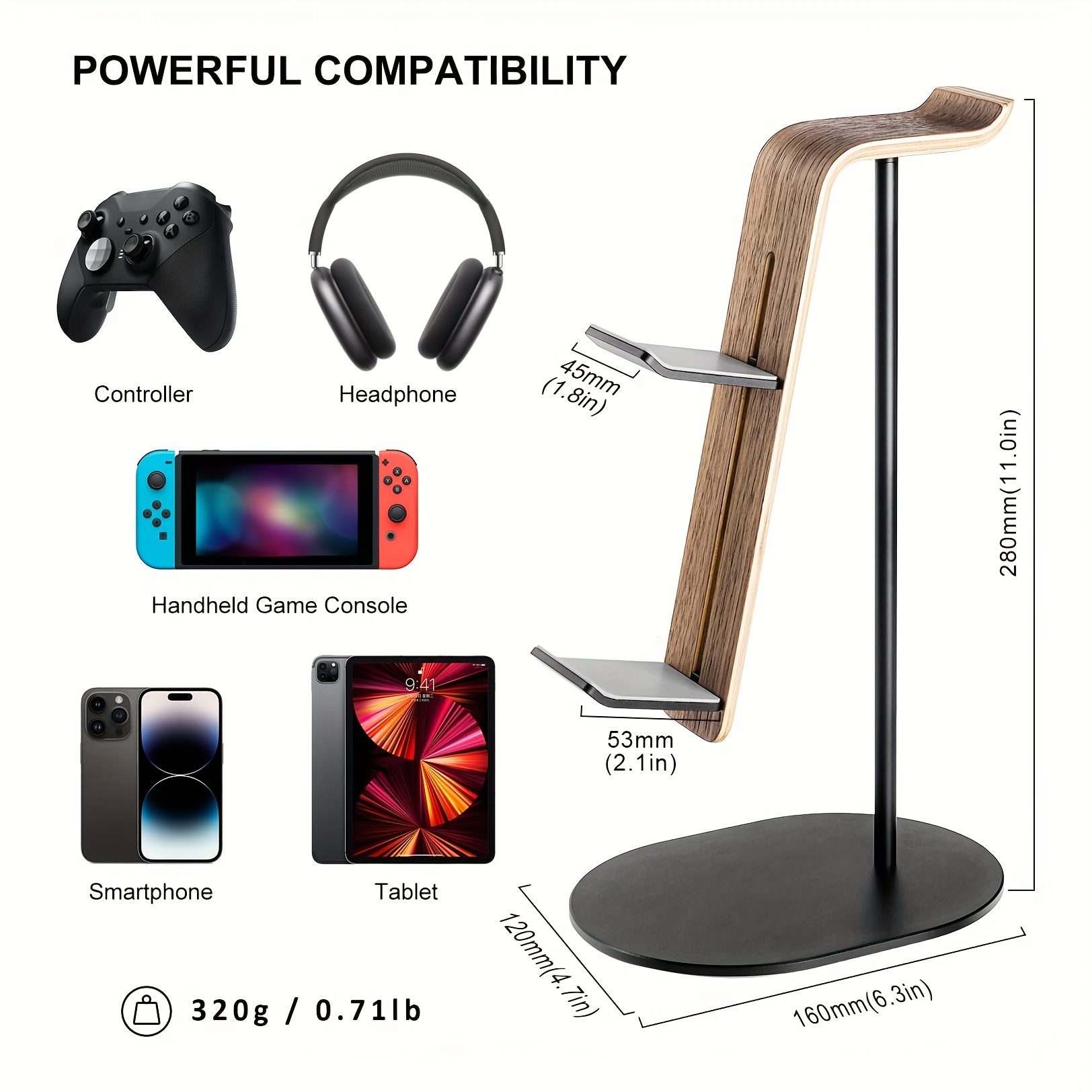 Gaming Controllers Xbox Accessories - Houten controller- en headsethouder, universele gaming-hoofdtelefoonstandaard